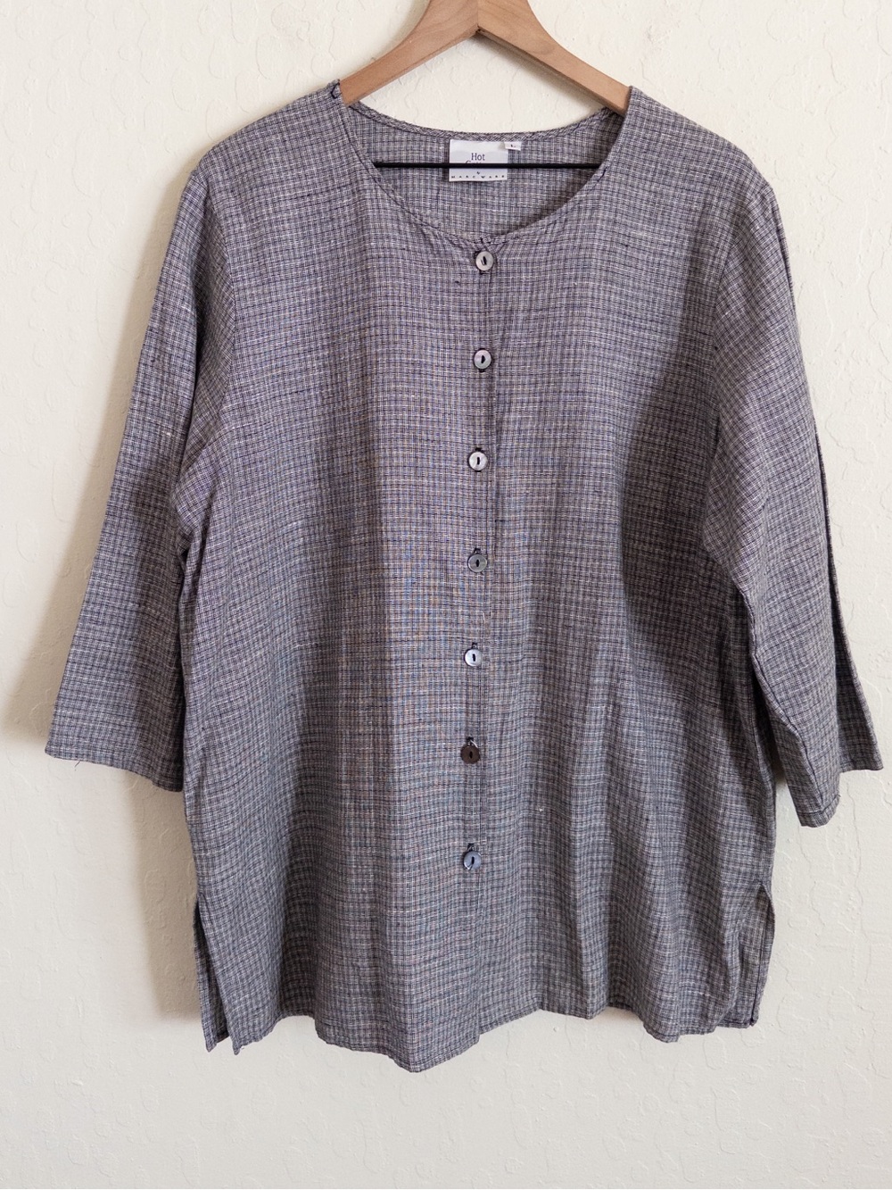 Hot Cotton by Marc Ware Textured Button Front Tunic Shirt Large Gray Lagenlook